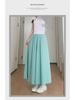 2025 Summer Women's Blue A-Line Pleated Midi Skort with High Waist and Wide-Leg Design