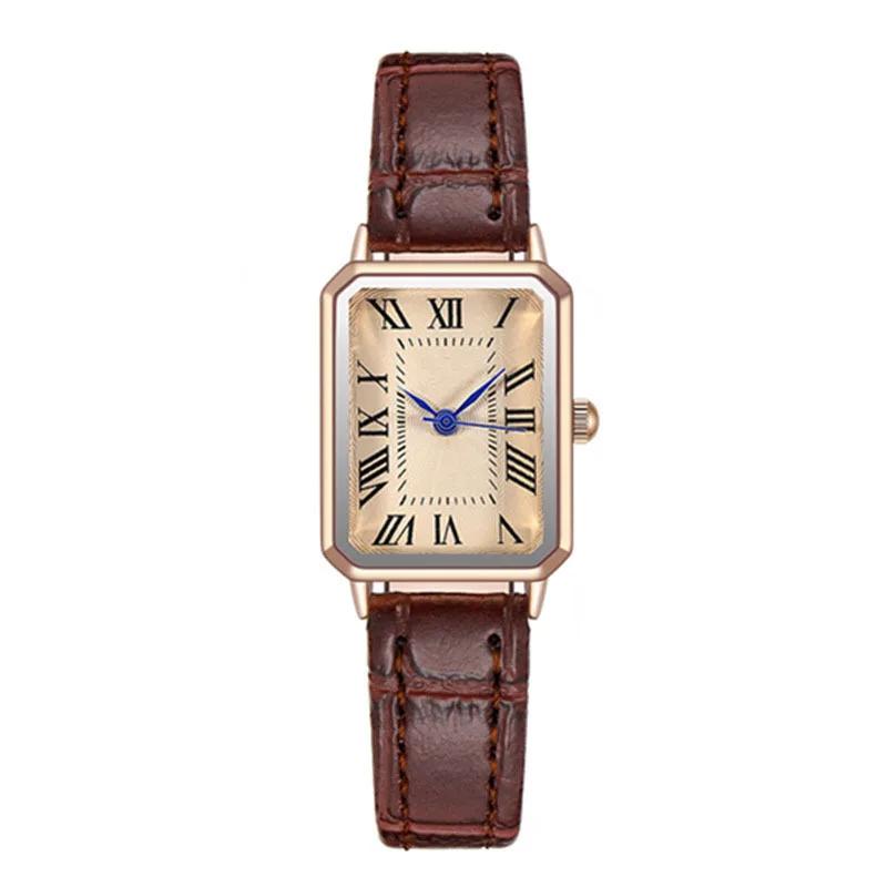 Retro Watches Classic Casual Quartz Dial Leather Strap Band Rectangle Clock Fashionable Wrist Watches for Women
