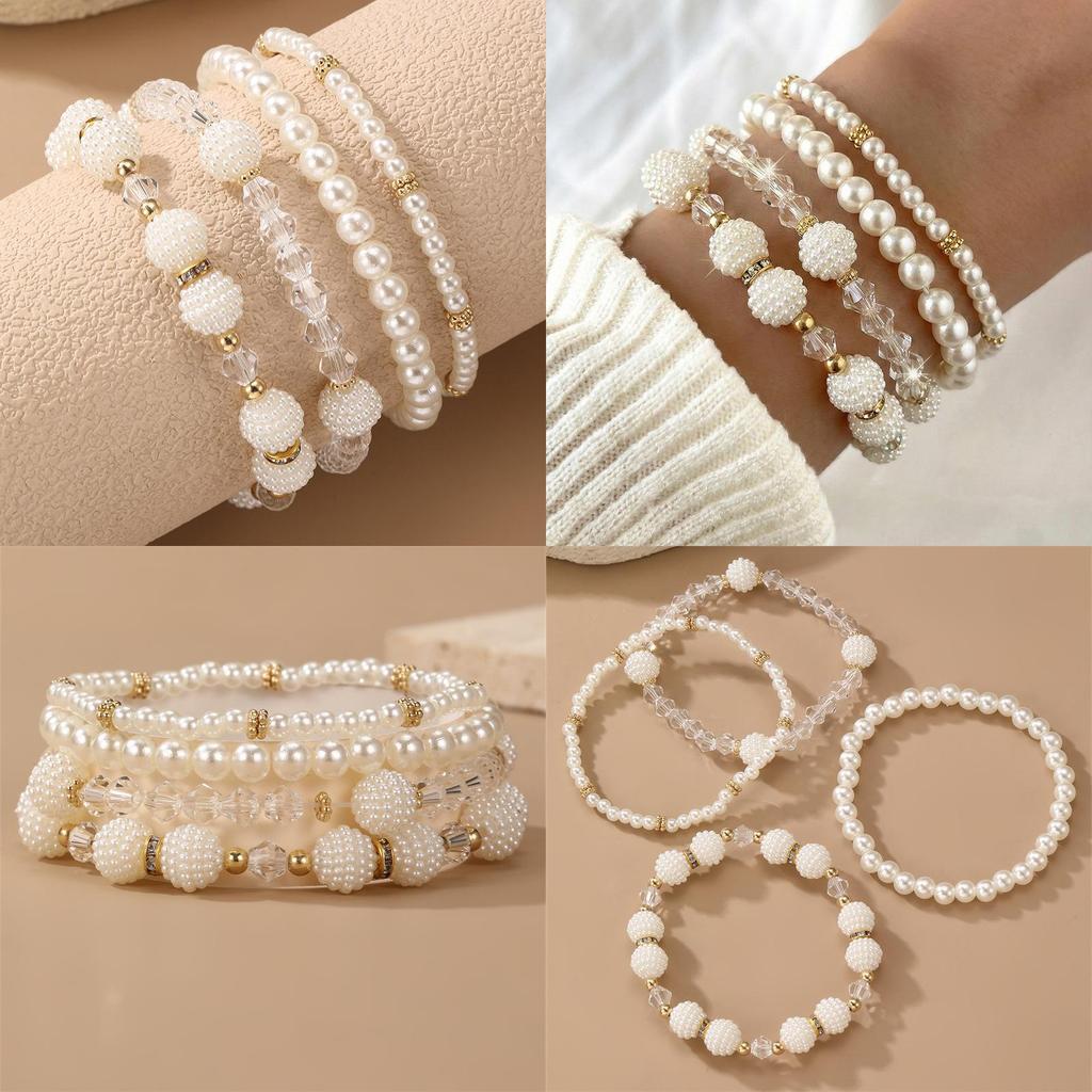 Bohemian Fashion Elegant Pearl Beaded Bracelet Set For Women Gift Jewelry