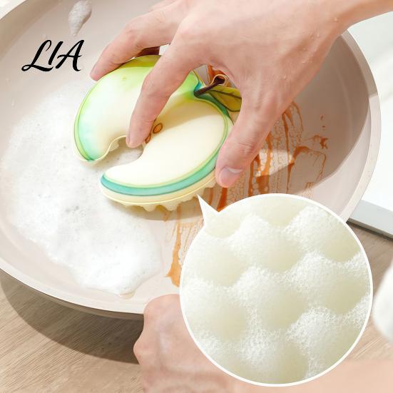 Biodegradable Dishwashing Sponge 2PCS Cute Fruit Sponges, Natural Wood Pulp Cellulose Kitchen Quick Drying Faucet Hanging Sponges Scrubber,