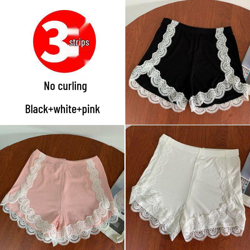 Women's Summer Lace Trim Anti-Exposure Ice Silk Safety Shorts