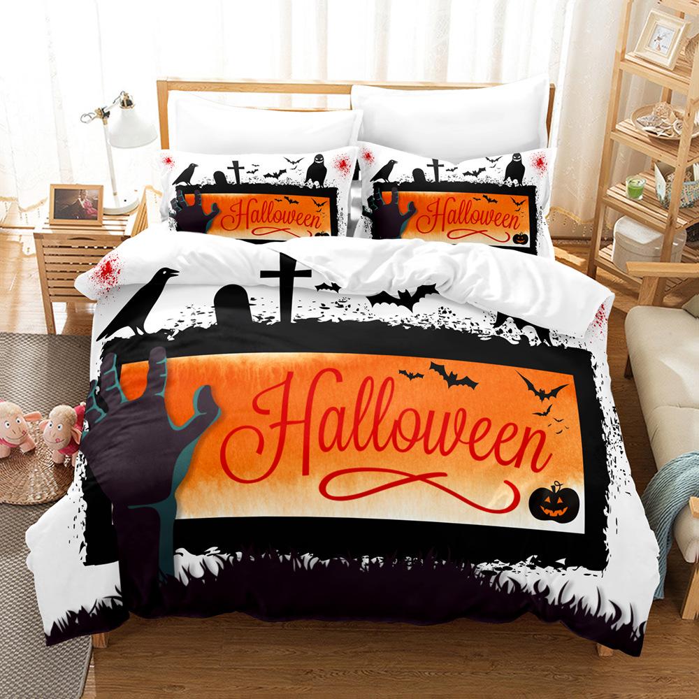 Halloween Duvet Cover Set Funny Cartoon Witches Hat Ghosts Bat Full Moon Cat Bedding Set King Size 2/3pcs Polyester Quilt Cover