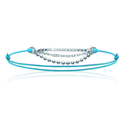 [J0812] - Bracelet Argent 'Billes' turquoise argenté - 3 rangs