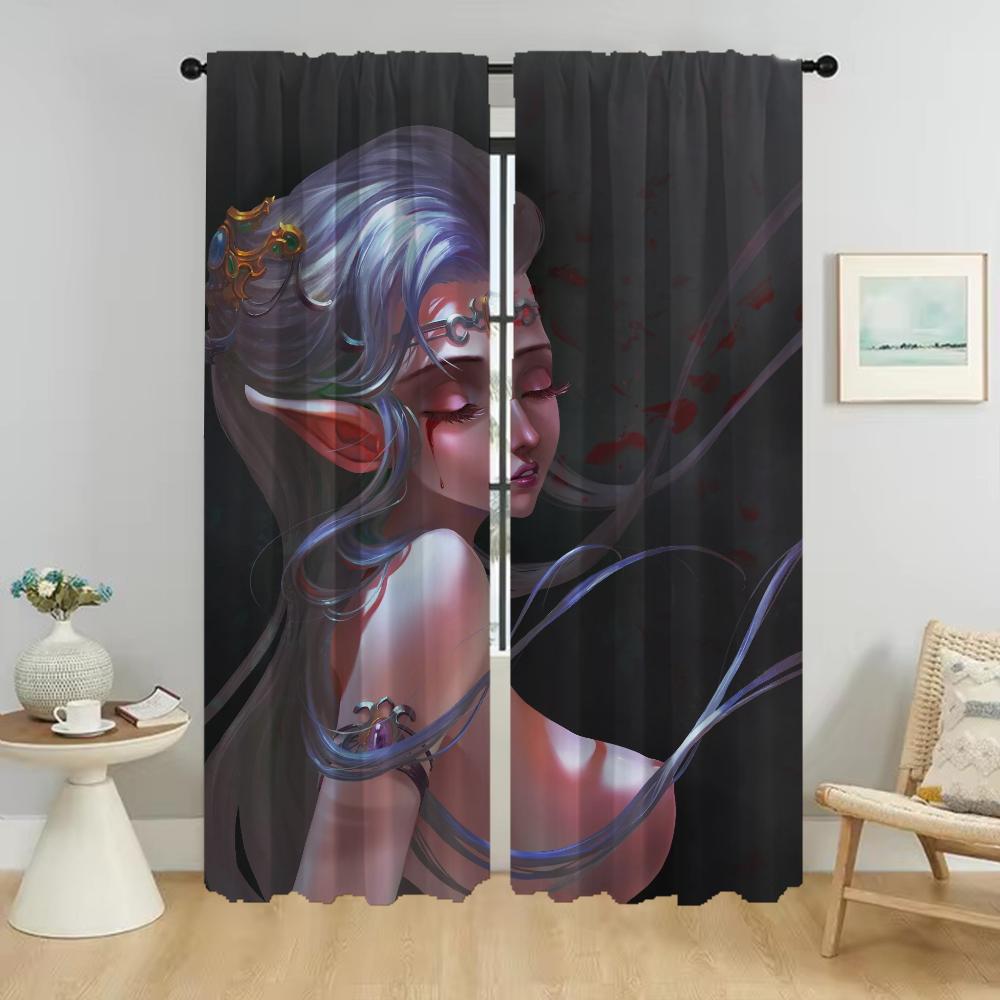 Female Elf Anti-mosquito Curtains for Living Room Kitchen Curtains 2 Pieces Window Curtain Shades Halloween Decoration Partition