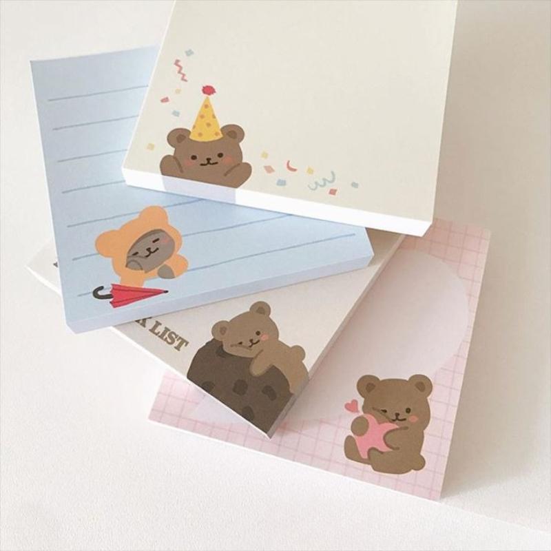 Kawai Ins Korean Little Brown Bear List Plaid Sticky Note Paper Non Stick Book Message 4 Handbook Bears Stationery Supplies