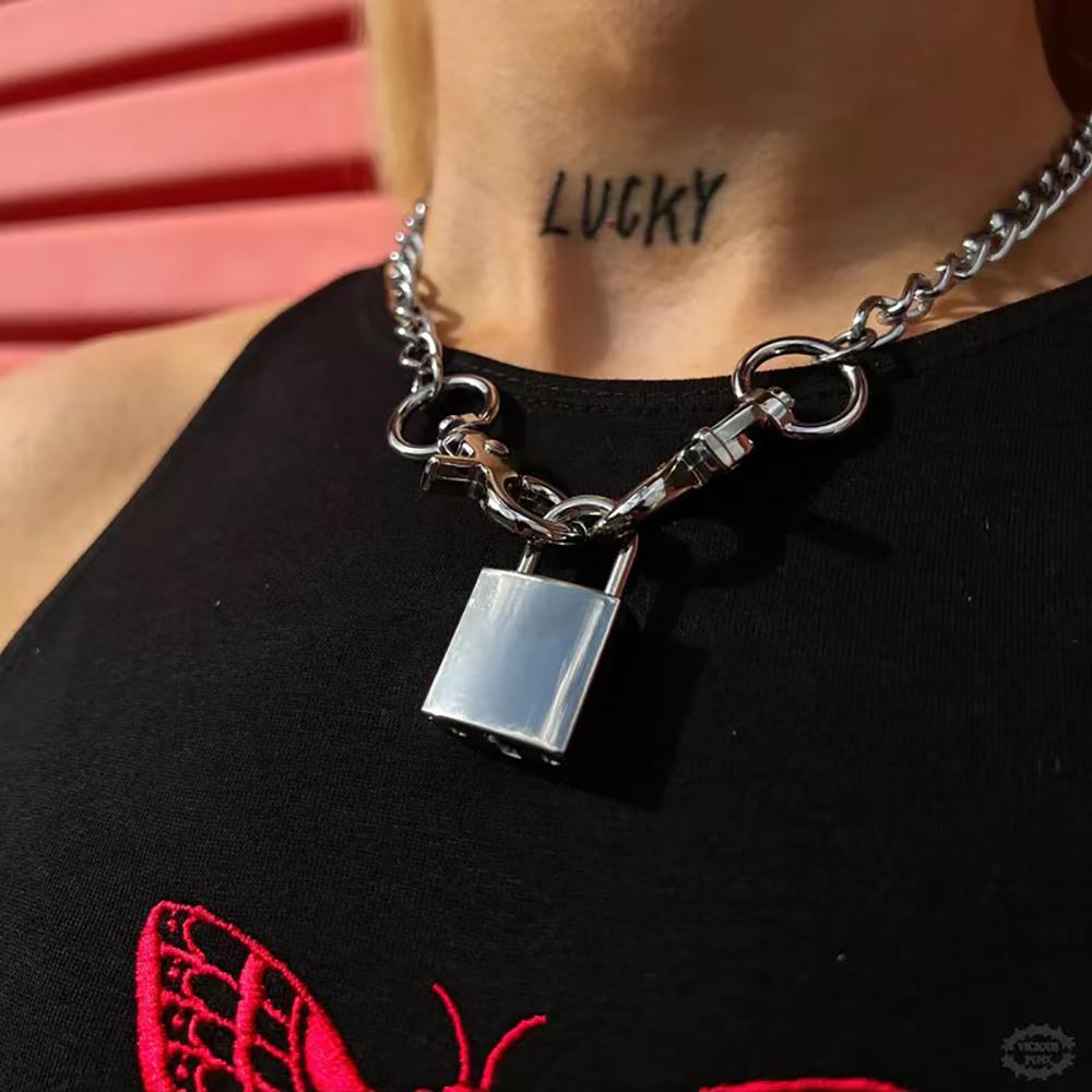 Retro Punk Fashion Exaggerated Thick Chain Necklace Simple New Couple Multi-Layer Lock Necklace Unisex Jewelry Accessories