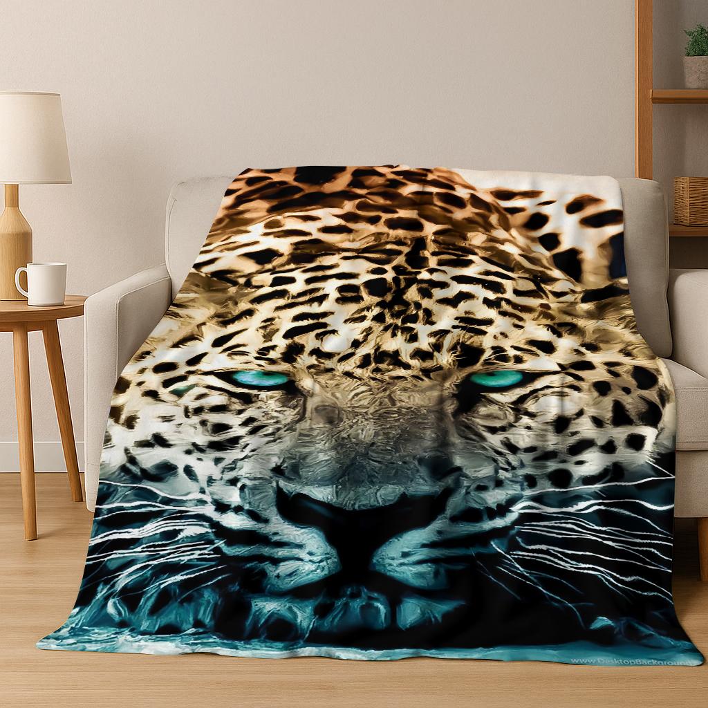 3D Leopard Cheetah Cute Animal Cartoon Flannel Blanket Soft Warm Blanket for Home Bedroom Office Travel Camping Picnic Gift