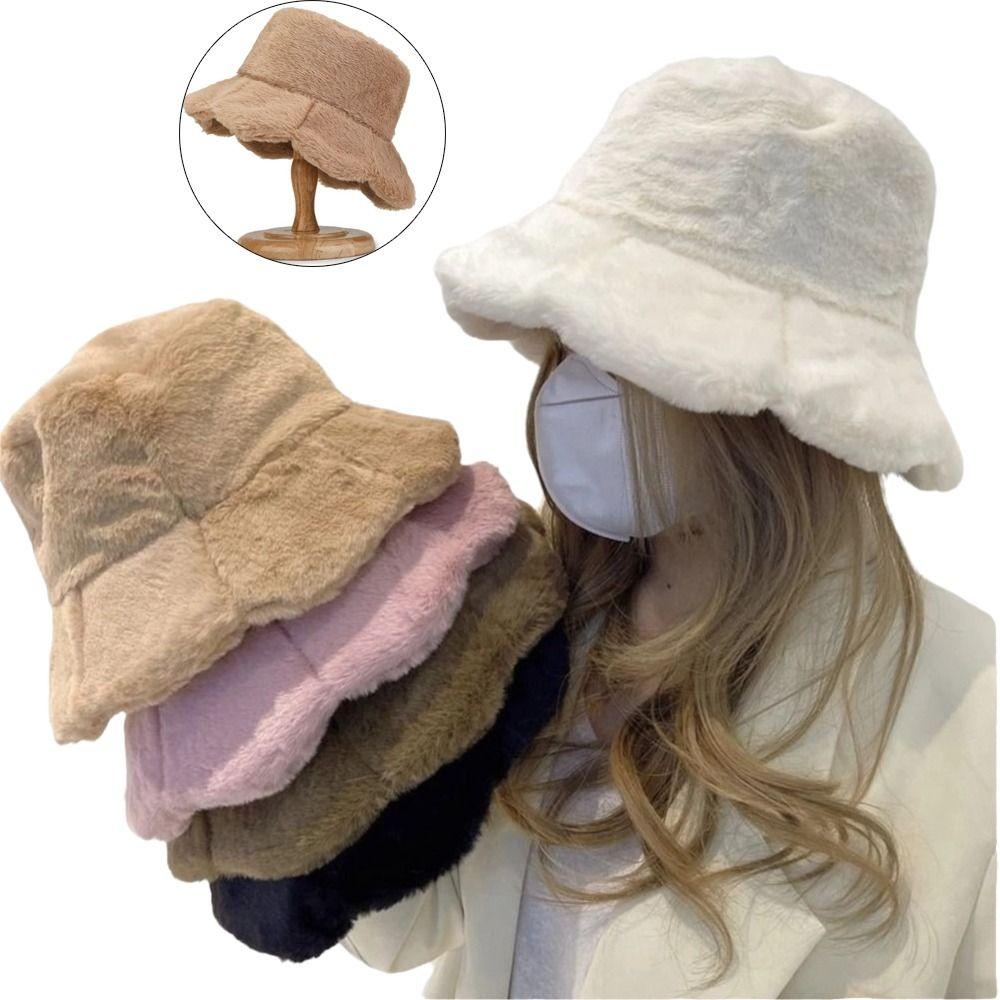 Plush Fisherman Cap Thick Warm Fluffy Winter Cap Fashionable Winter Bucket Hat Cold Weather