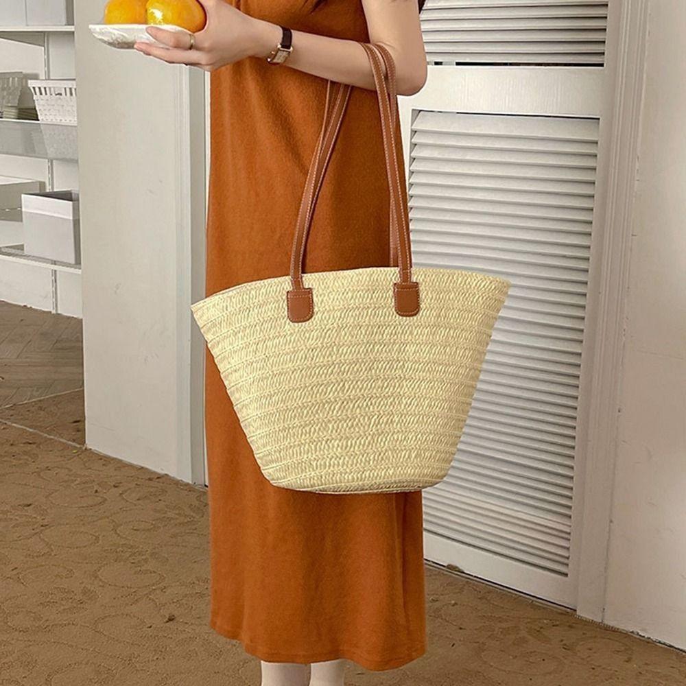 Leisure Basket Shoulder Bag Summer Women's Tote Bag New Straw Weave Bag  Ladies/Girls
