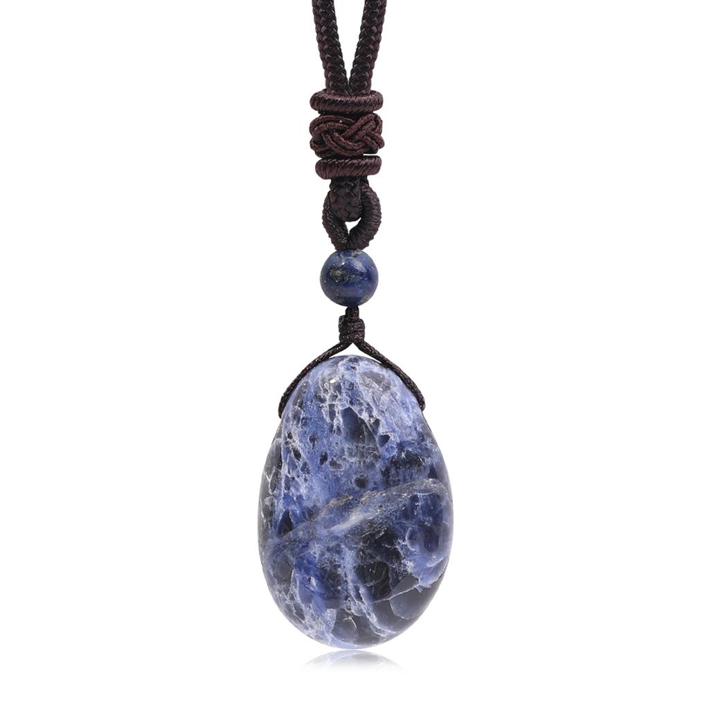Casual Simple Natural Water Droplet Pendant Necklace Amethyst Opal Obsidian Red Agate Pendant Adjustable Cord Chain Necklace