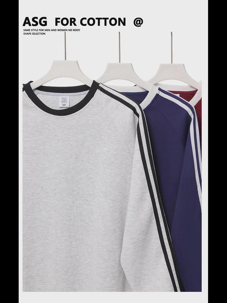 American Retro College Style Striped Pullover: Loose Fit, Round Neck, Long Sleeve Sweatshirt