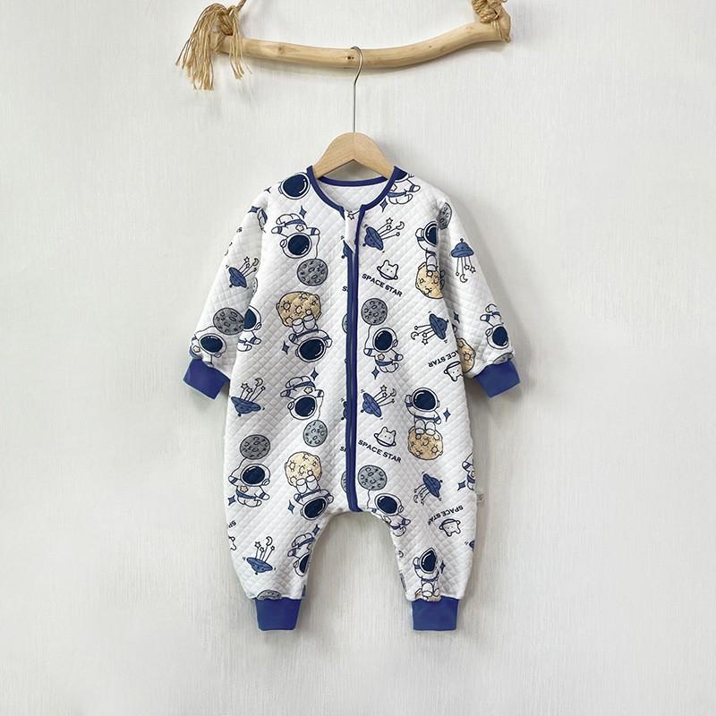 Kids Cotton Warm Sleepsuit With Inner Padding Winter Toddler Girls Boys 1-3 Years Anti-Kick Belly Protection