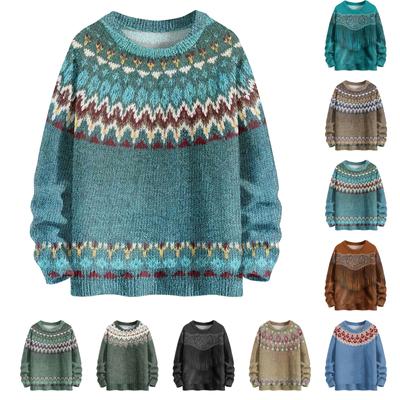 Damenmode, lässig, langärmelig, geometrischer Druck, Strick-Kapuzenpullover