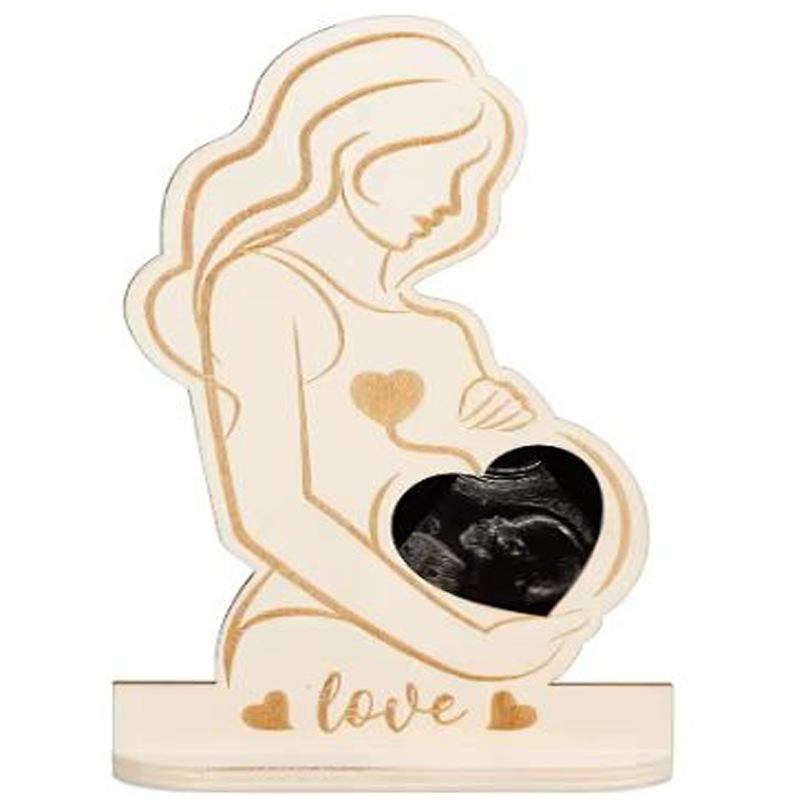 Pregnant Sonogram Picture Frame, Creative Wooden Ultrasound Photo Frame with Stand, Gender Disclosure Party Decor for New Mom