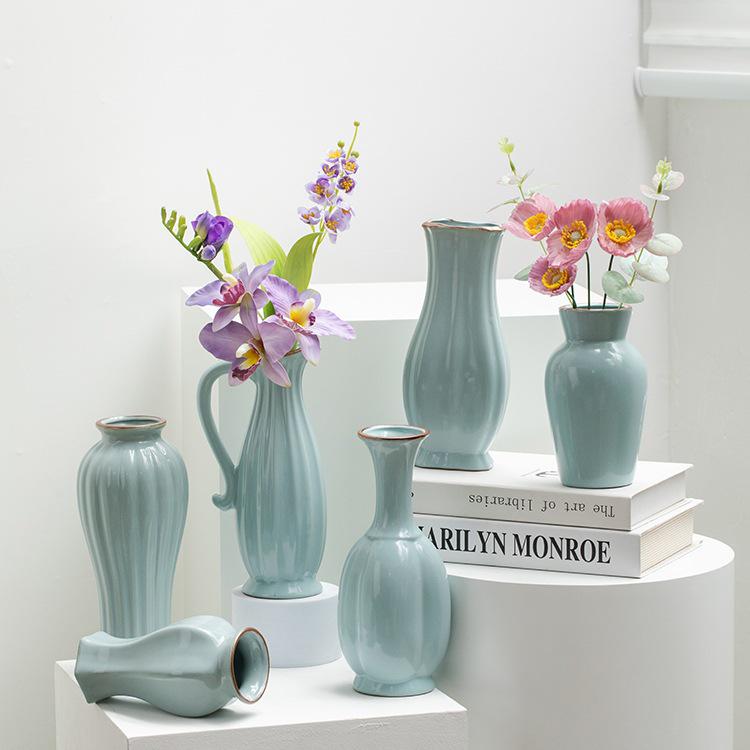 Chinese Zen Ru Kiln Ceramic Vase for Home Decor: Ideal for Living Room or Entryway Flower Arrangements and Green Plants