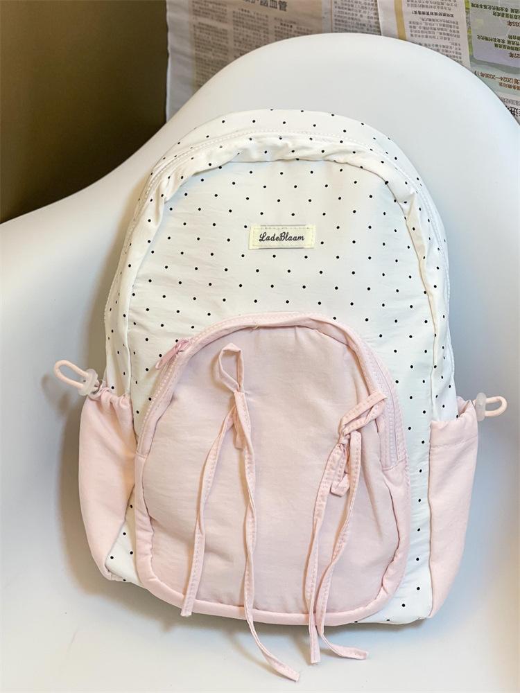 

Милый рюкзак для сладкой девочки, женский, студенческий, универсальный школьный рюкзак в стиле колледжа, с бантом и в горошек белый
