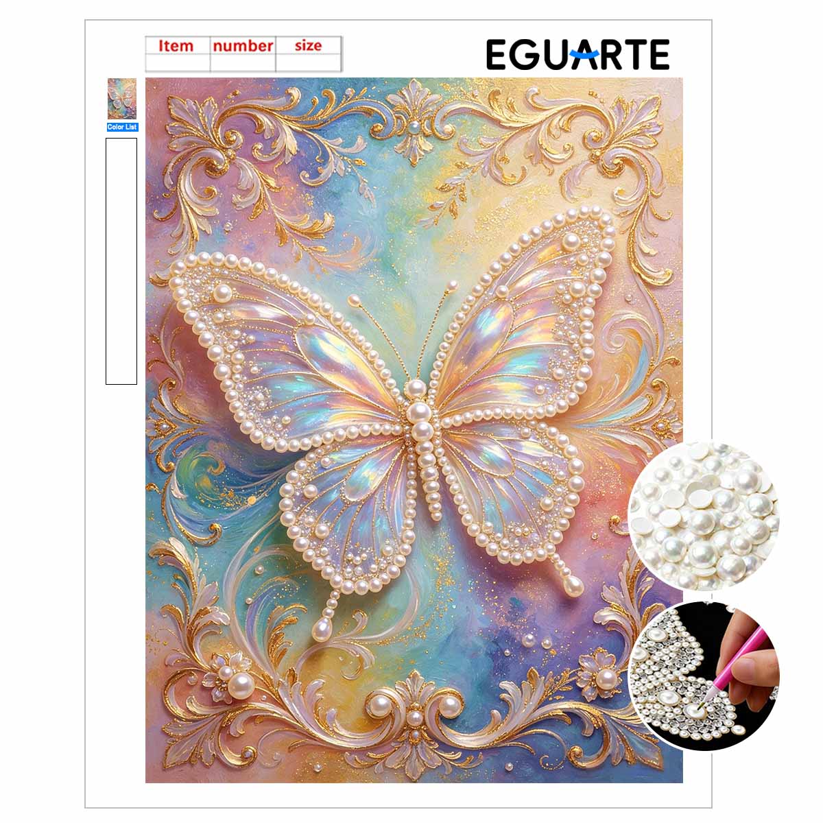 Pearl DIY Art Painting Iridescent Butterfly Handcrafted Picture Indoor Wall Ornament Relaxing Leisure Hobby Exquisite Home Decoration Gift 30x40cm