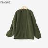 ZANZEA Winter Autumn Women Long Sleeve Open Front Casual Loose Knitted Sweaters Cardigan
