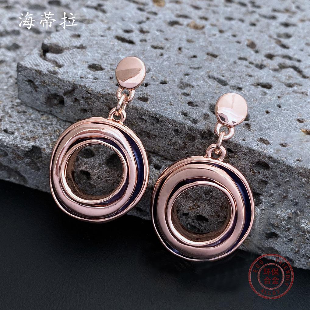

Hollow ring oil drop earrings, hand painted oil irregular ring women s simple stud earrings