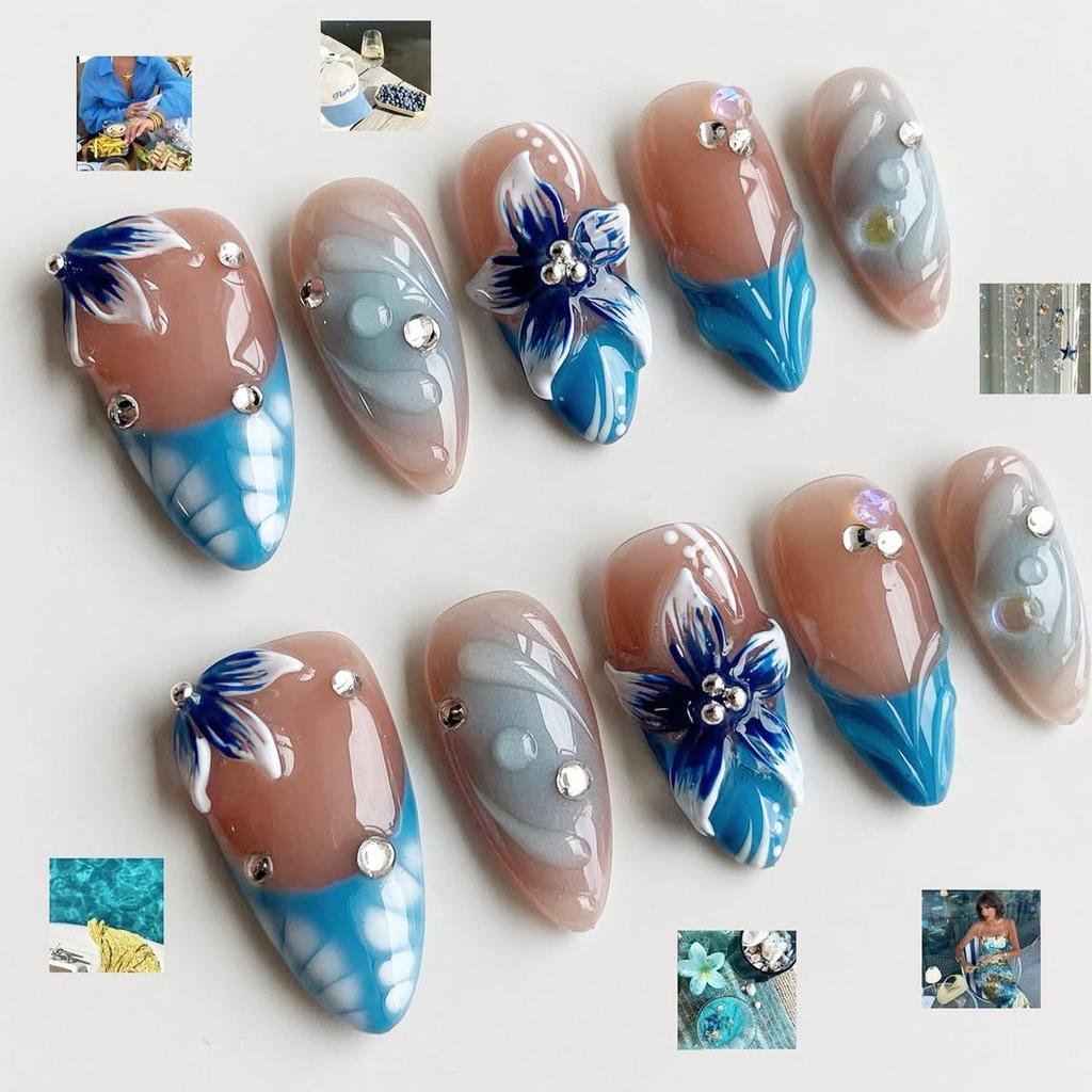 24 Stück tragbare Press-On-Nägel Erdbeer-Schleifen-Design Nagelspitzen Rot Kurz Mandel Perle Sternenlicht Falsche Nagelkunst Blume Falsche Nägel