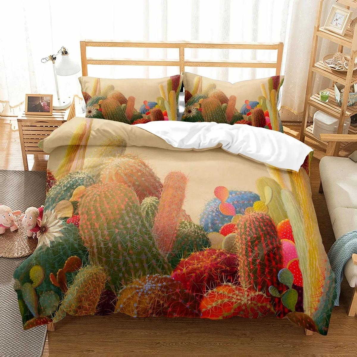 

Cactus Duvet Cover Set Desert Plants Pattern Comforter Cover Double Single Size for Kids Teens Adults Bedding Set Quilt Cover 135x200cm