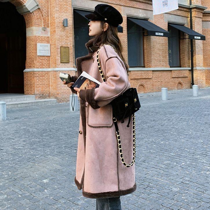 Women s Mid-Length Lambswool Velvet Fur Coat - Winter 2024 Collection M (105-130 cm)