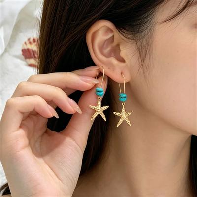Bohemian Seestern Ohrhänger für Damen, Handgefertigte Perlen Ohrhänger mit Meerestieren, Sommer Strand Urlaub Mode Schmuck