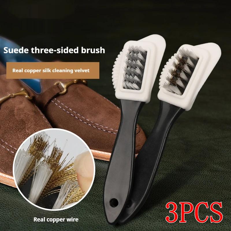 Suede Leather Three Sided Shoe Brush Brass Wire Shoe Cleaning Care Brush Snow Boots Shoe Cleaner Shoe Accessories