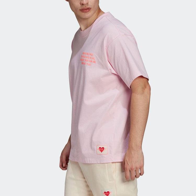 Adidas Originals Clover Letter Print Crew Neck Pullover T-Shirt American Retro Unisex Tops Pink HI6014