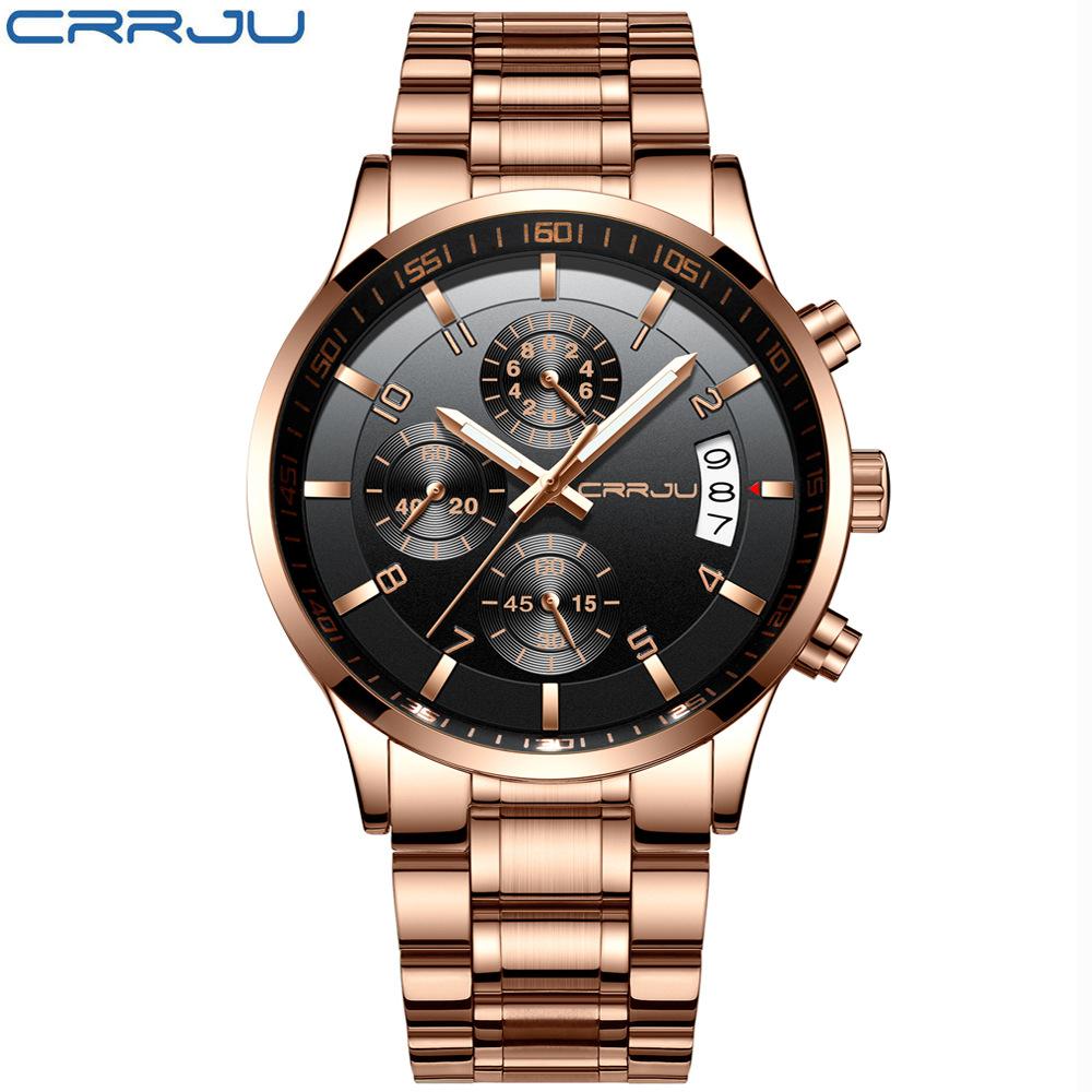 CRRJU 2214New six-hand steel strap solid men's hot-selling casual personalized watch, fashionable and popular for men