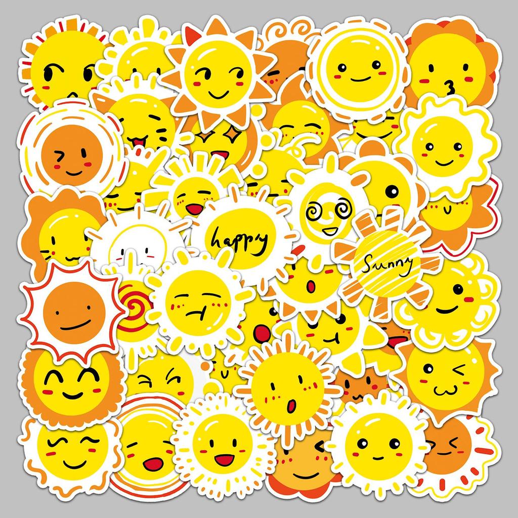 50PCS Cartoon Sun Stickers - Happy Children’s Waterproof Decor for Phone Cases & Notebooks