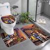 3pcs Ash Ketchum Pikachu Art Pattern Flannel Nonslip Absorbent Washable Decorative Bathroom Home Toilet Seat Cover Mat