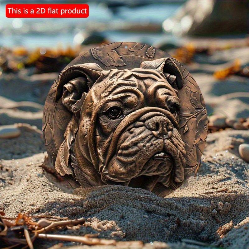 2D Flat 20*20cm1pc Cute Bulldog Theme Durable Round Wooden Pendant, Cafe&Bedroom&Club&window Decor, Perfect Ideal Gift for Bulldog Lover.