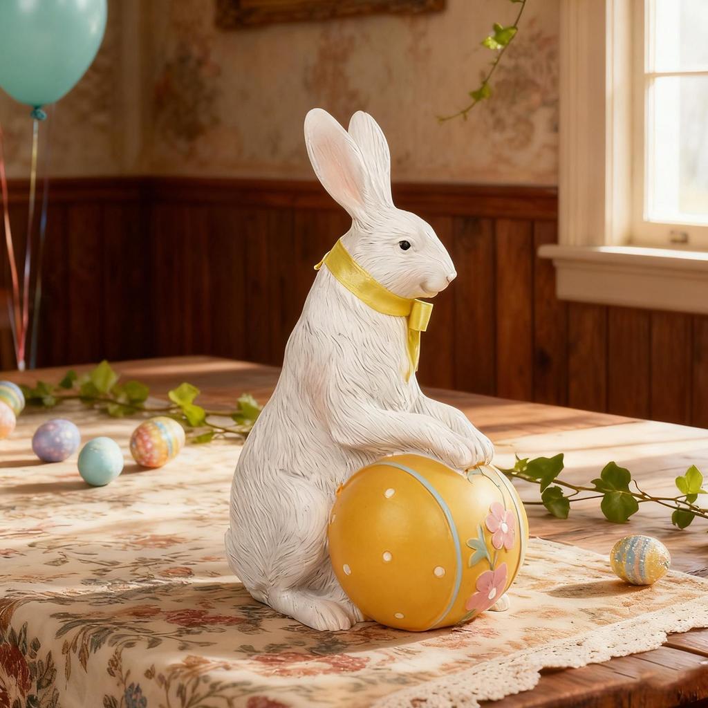 Easter Cute Rabbit Figurines Background Decoration Spring Resin Easter Egg Rabbit Figurines Party Supplies for Home Living Room