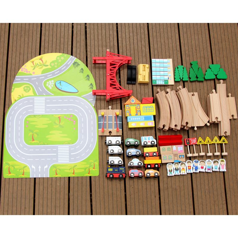 Children'S Wooden Early Education 82 Pieces Simulation Track Small Train Urban Traffic Road Parent-Child Set Toys