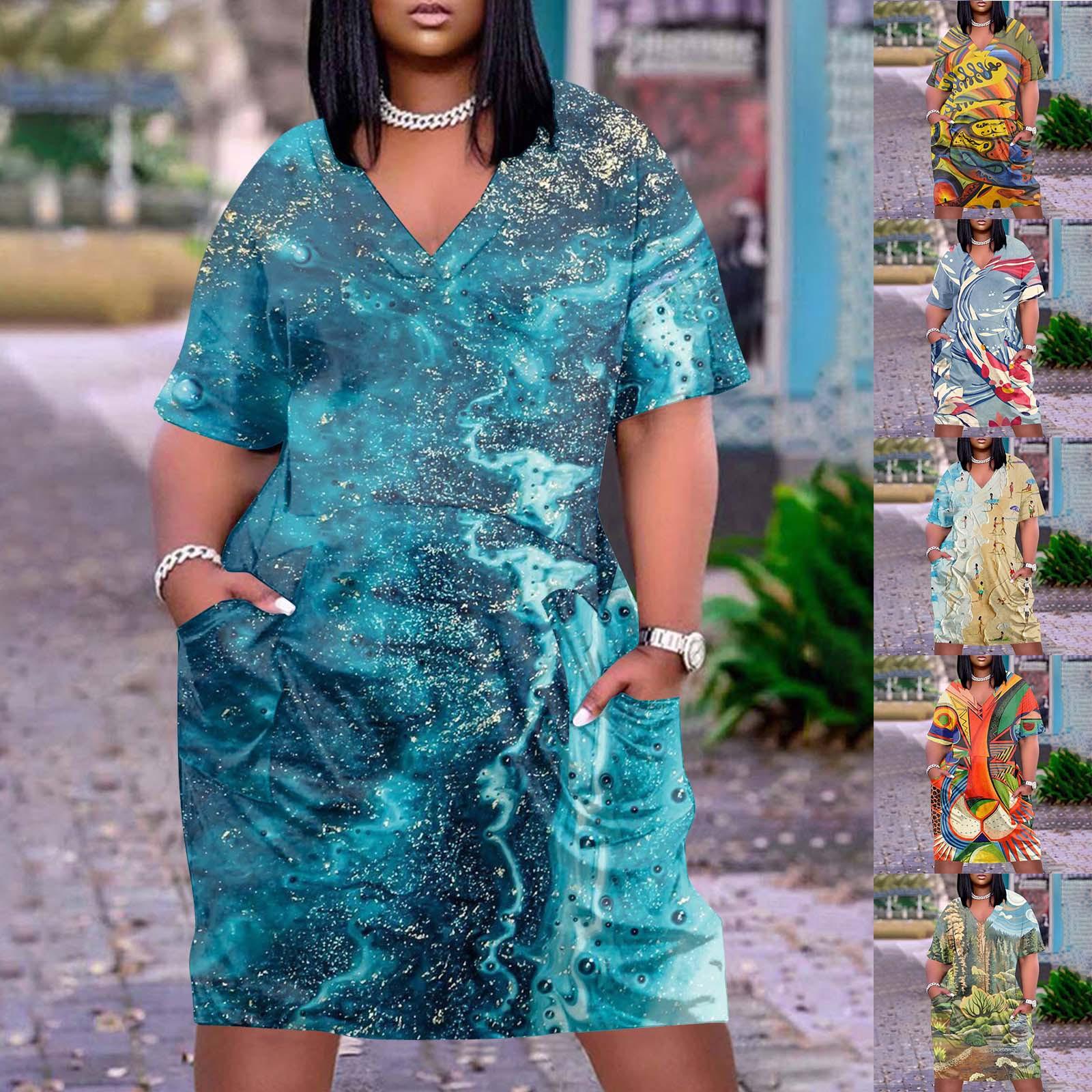 

Женское платье Юбка Платье больших размеров Платье с коротким рукавом Платье выше колена Повседневное удобное мягкое легкое модное платье с широкими свободными рукавами