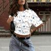 Women Round Neck Pullover Short Sleeve T Shirt Floral Print Loose Fit Casual Top for Everyday Wear