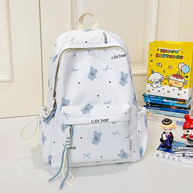 Cute Bear Print Backpack for Women and Girls Fashion School Travel Daypack with Front Pocket