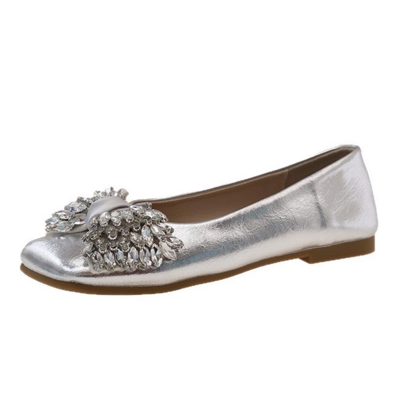 Light luxury rhinestone single shoes women's new flat-bottomed commuting pregnant women Doudou shoes with skirts evening shoes