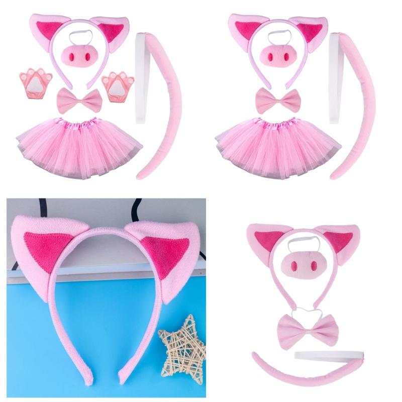 Pig Costume Set Pig Ear Nose Tail Bow Tutus Animal Fancy Costume Kit Accessories