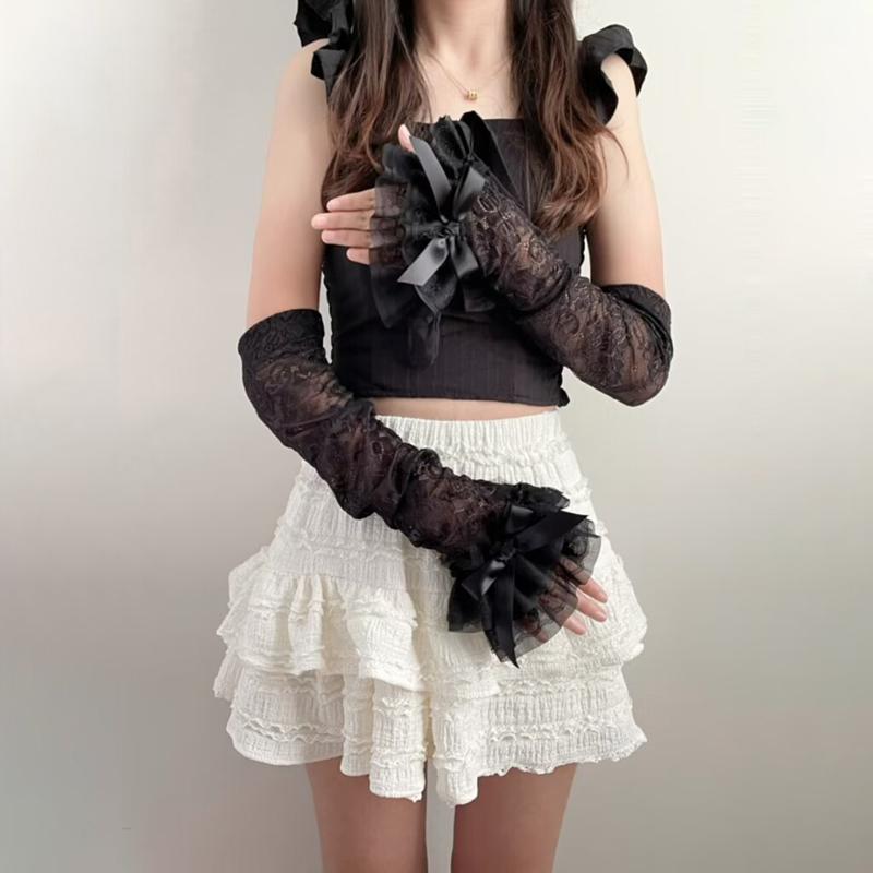 Girl Sexy Hollow Out Lace Long Arm Sleeves Removable White Black Summer Thin Sun Protection Fingerless Gloves Fashion Mesh Cuffs