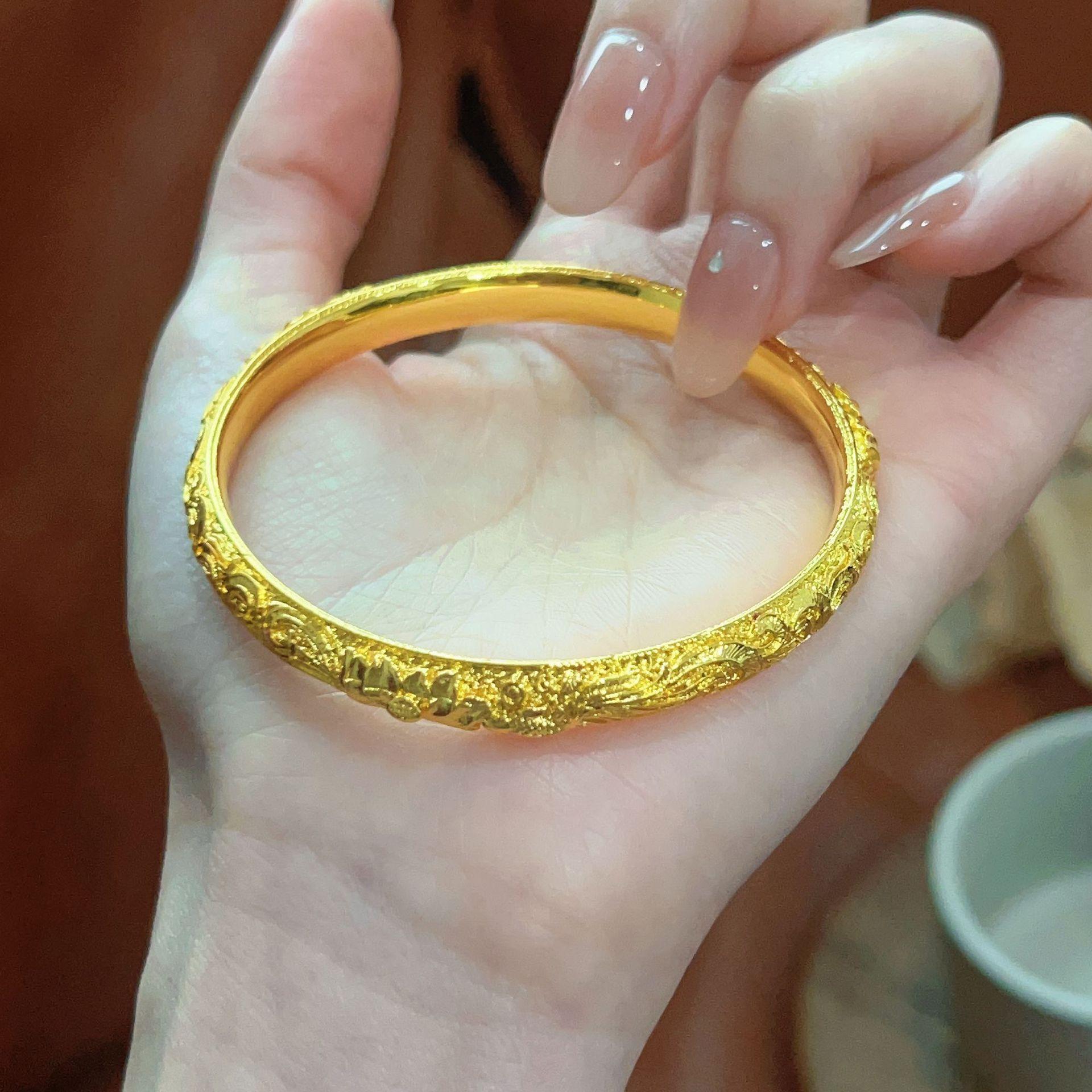 

Flower Closed Bracelet Bangle for Women Luxury Gold Color Chunky Floral Bangle Bracelet Femme Vintage Wedding Jewelry Gifts