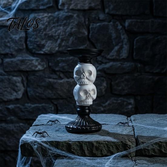 Begraafplaats Geïnspireerde Feestattributen Gotische Kandelaarkandelaar, Halloween Hars Raaf Schedel Zuilkaars Handgemaakte Beeldhouwwerk Basis Vintage Spookachtig
