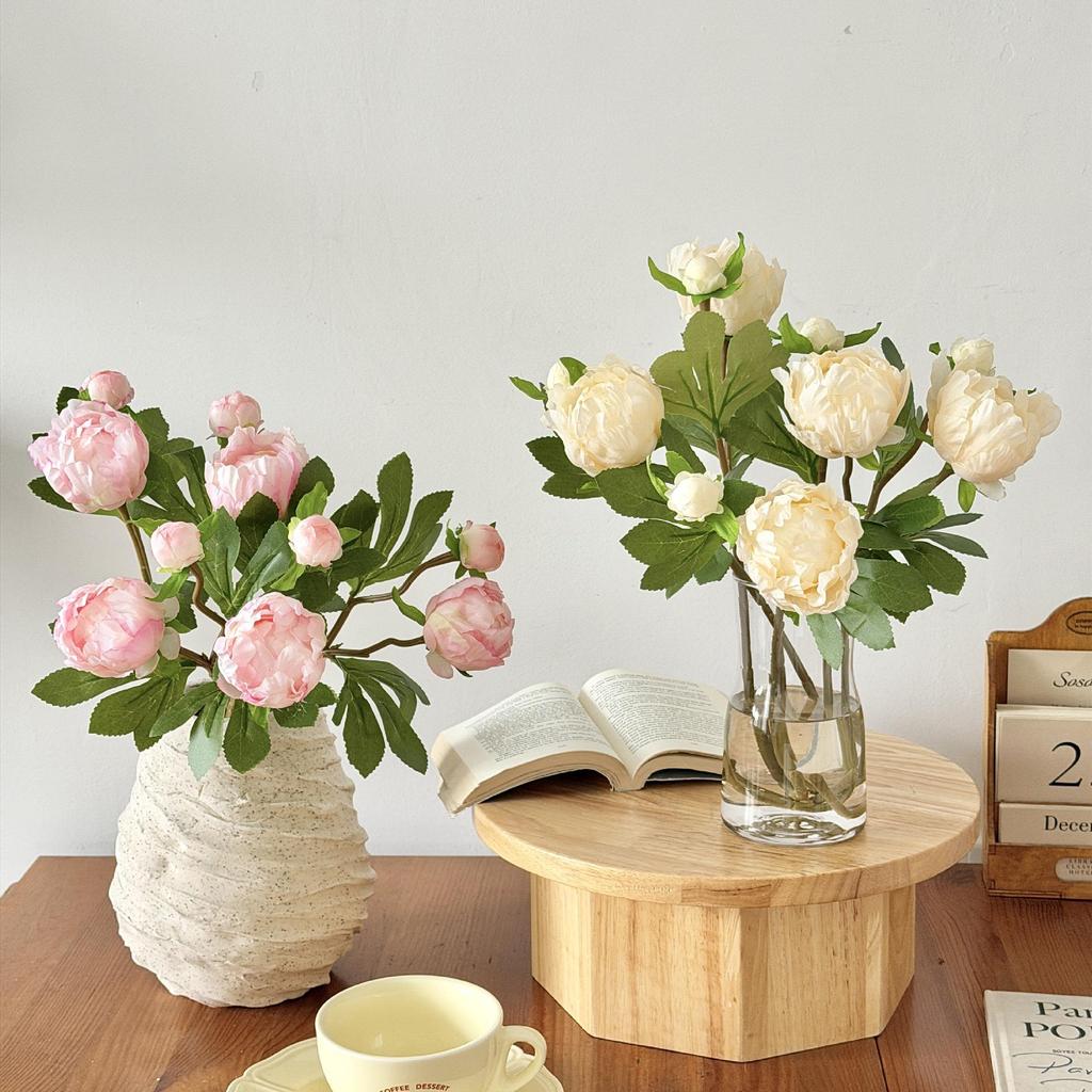 Pivoine rose artificielle à double tête pour la décoration de la maison, de l'hôtel ou de la photographie