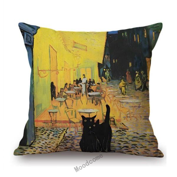 Lovely Cute Funny Humorous Black Cat In World Famous Oil Painting Deviant Art Home Decorative Sofa Pillow Case Cushion Cover