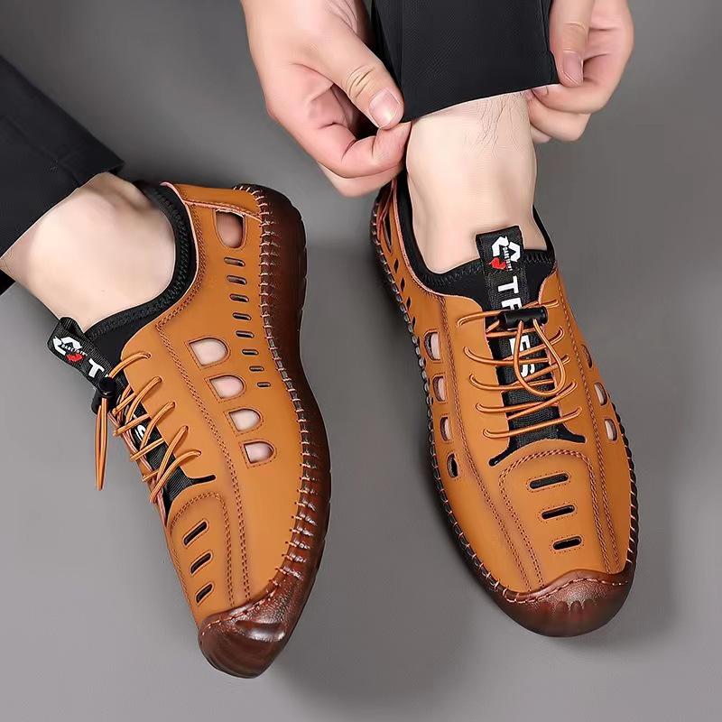 Men's Summer Cowhide Leather Breathable Casual Shoes with Non-slip Soft Sole