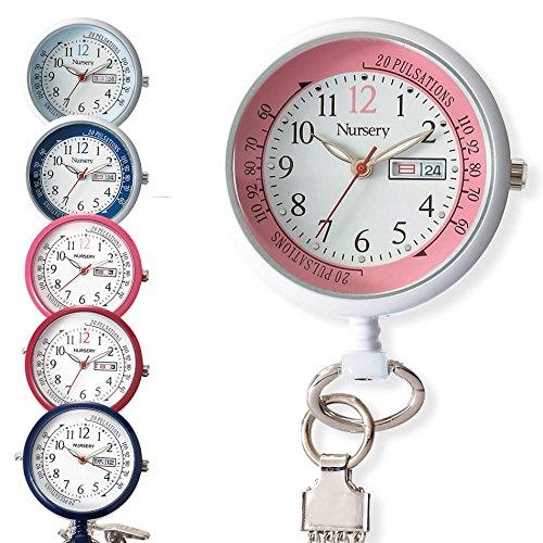 Nursery Short Chain Watch with Date and Day Display, Inverted Dial, Pulse Meter, Luminous, Navy Blue, 1024268A, Nurse Accessories