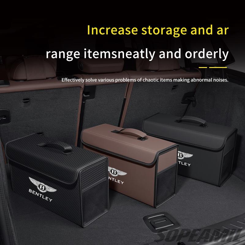 Car Trunk Leather Storage Box Foldable Stowing Tidying Bag For Bentley Continental GT MULLINER Bentayga Flying Hurtling Spurlogo XQ0