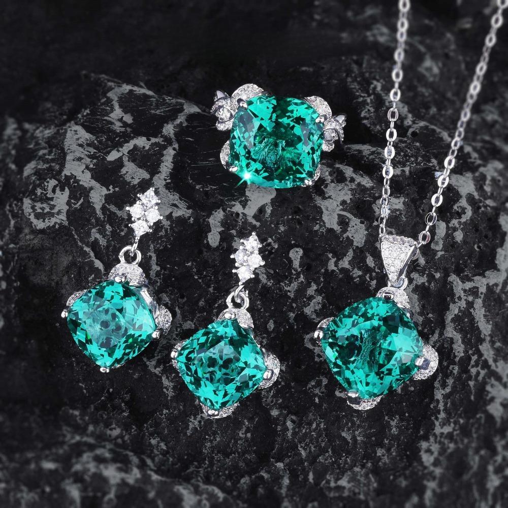 Conjunto de Joias de Diamantes Amarelos Violetas Topázio Água-Marinha 15ct Brincos Pingente Anel Fanta para Mulheres