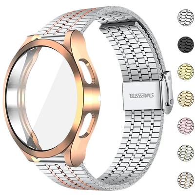 For Samsung Galaxy Watch 7 6 5 4 40mm 44mm 5pro 45mm Band+case TPU Bumper 6classic 47mm 43 Stainless Steel Strap Protector Case